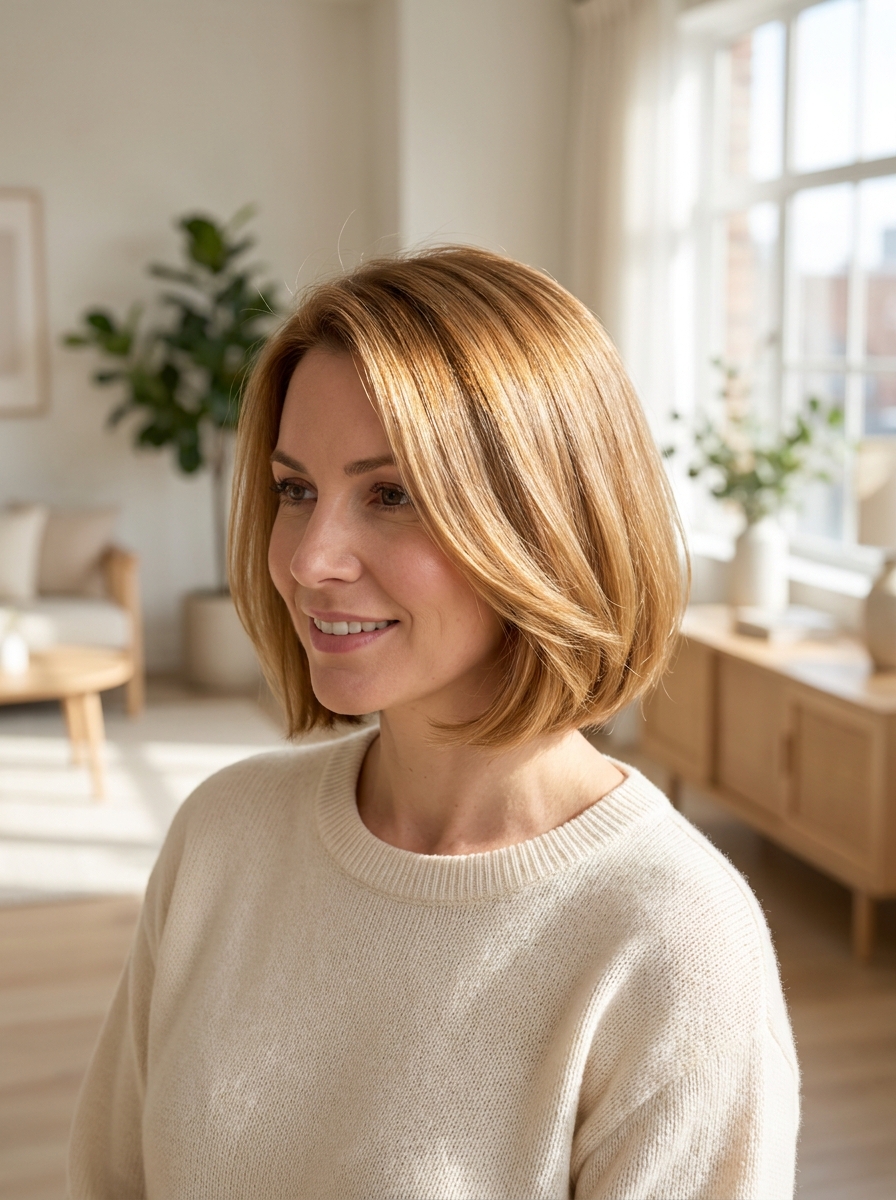 Kurzer Bob in warmem Blond als freche kurze Bob Frisuren Inspiration 2026